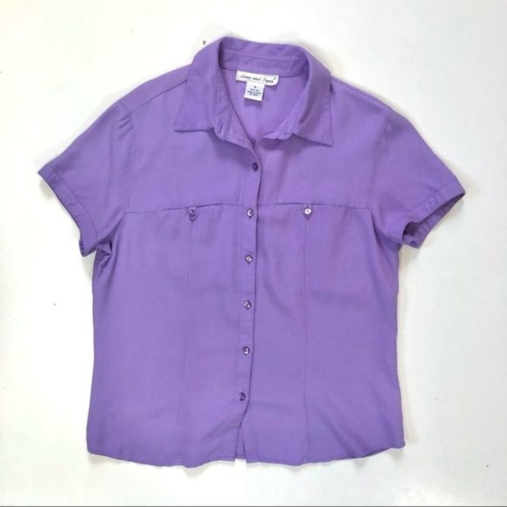 Vintage?Anna?and?Frank Purple 100% Silk Button Front Shirt